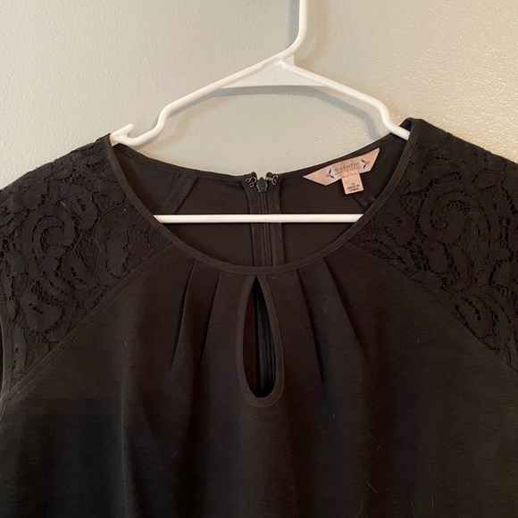 Black Dress with Floral Overlay Accents - Picture 4 of 9